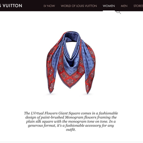 New Louis Vuitton Oversize Scarf Monogram Giant Blue Red Silk Wrap - Picture 9 of 16